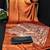 Rust printed satin saree with blouse piece