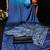 Blue printed satin saree with blouse piece