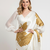 Mustard printed satin saree with blouse piece
