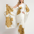 Mustard printed satin saree with blouse piece