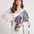 Grey printed satin saree with blouse piece