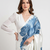 Blue printed satin saree with blouse piece