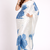 Blue printed satin saree with blouse piece