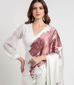 Mauve printed satin saree with blouse piece