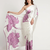 Purple printed satin saree with blouse piece