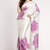 Purple printed satin saree with blouse piece