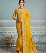 Women Yellow Embroidered Designer Saree