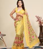 Women Yellow Floral Embroidered Designer Saree