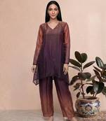 Purple fendi silk tie and dye short kurta with pant