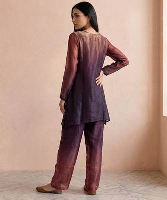 Purple fendi silk tie and dye short kurta with pant 2
