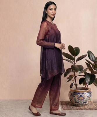 Purple fendi silk tie and dye short kurta with pant 4