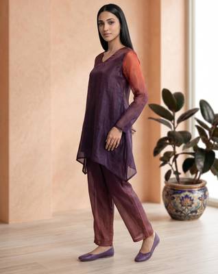 Purple fendi silk tie and dye short kurta with pant 5