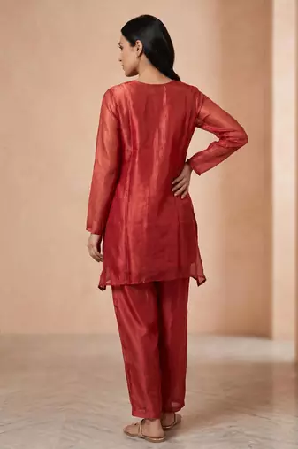 Pink fendi silk tie and dye short kurta with pant