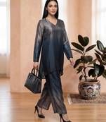 Blue fendi silk tie and dye short kurta with pant