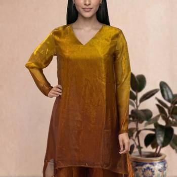 Mustard fendi silk tie and dye short kurta with pant 3