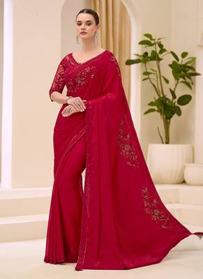 red faux chiffon satin saree 1
