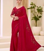 red faux chiffon satin saree