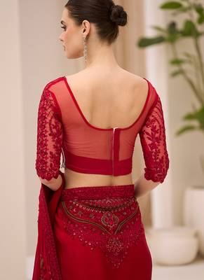 red faux chiffon satin saree 4