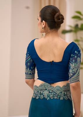 teal faux chiffon satin embroidered saree 4