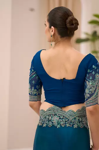 teal faux chiffon satin embroidered saree