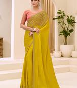 mustard faux chiffon satin saree