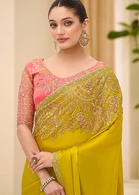 mustard faux chiffon satin saree 2