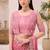powder pink shimmer faux satin embroidered saree