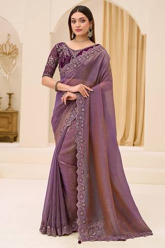 mauve faux georgette embroidered saree