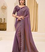 mauve faux georgette embroidered saree
