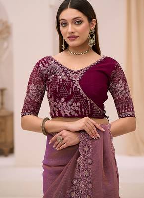 mauve faux georgette embroidered saree 3