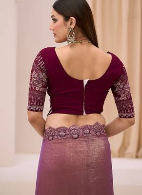 mauve faux georgette embroidered saree 4