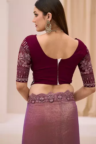 mauve faux georgette embroidered saree