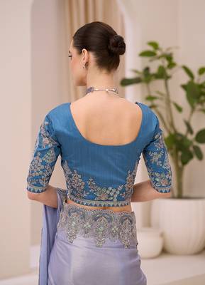 light grey shimmer faux satin embroidered saree 4