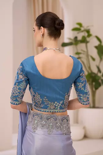 light grey shimmer faux satin embroidered saree