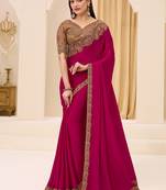 rani pink faux georgette satin embroidered saree
