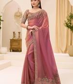 onion pink faux georgette embroidered saree