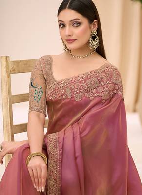 onion pink faux georgette embroidered saree 2