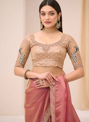 onion pink faux georgette embroidered saree 3