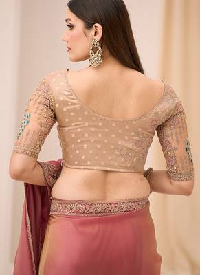 onion pink faux georgette embroidered saree 4