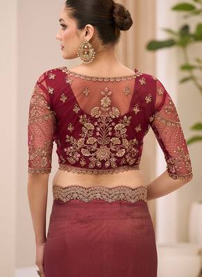 wine faux georgette embroidered saree 4