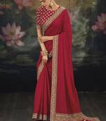 red  embroidered silk blend saree