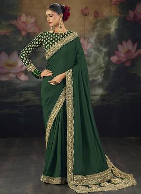  green embroidered green silk blend saree 1
