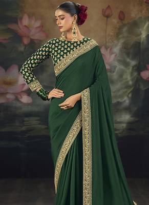  green embroidered green silk blend saree 2