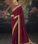 maroon embroidered  silk blend saree