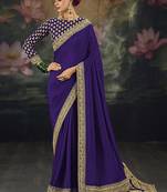  purple embroidered  silk blend saree