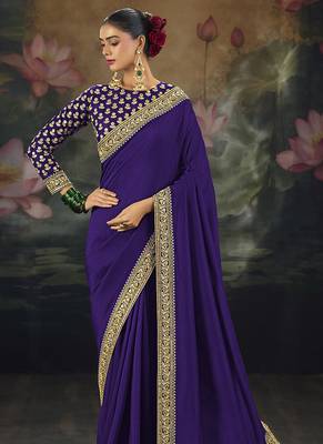  purple embroidered  silk blend saree 2