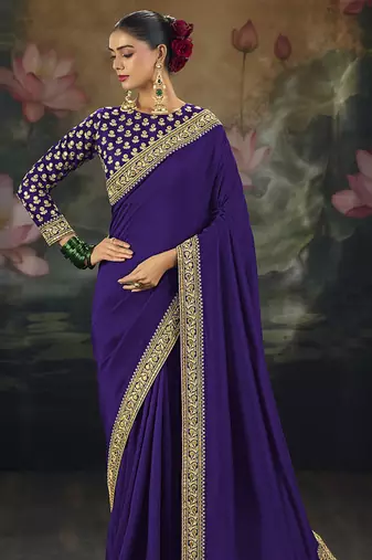  purple embroidered  silk blend saree