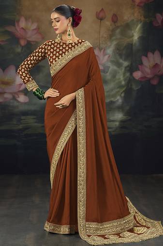  rust embroidered  silk blend saree