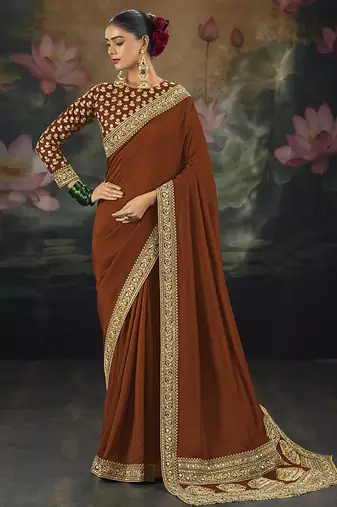  rust embroidered  silk blend saree