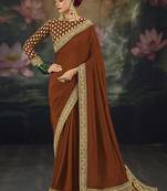  rust embroidered  silk blend saree